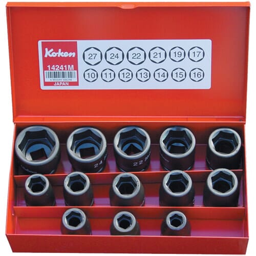 Koken 14241M Impact Socket Set 13 pc 1/2"Dr 10-27mm