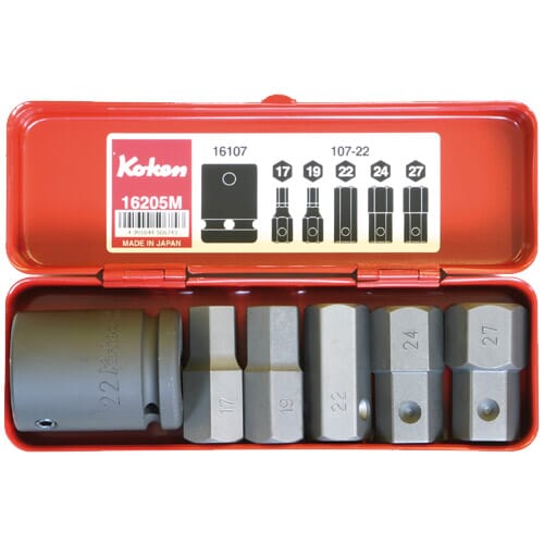 Koken 16205M Impact Hex Bit Socket Set 6pc 3/4"Dr (Contains Bit Holder & 107-22 17