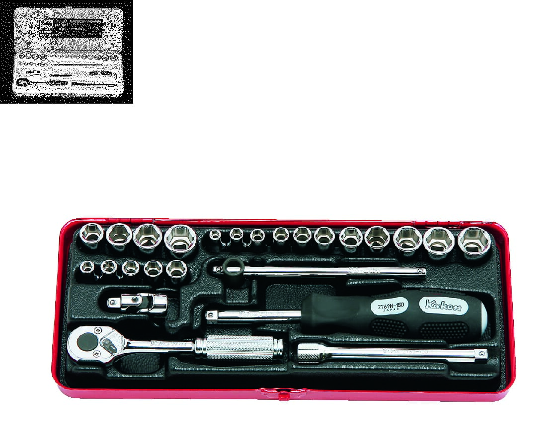 Koken 2201AM Socket Set 12pt 25pc 1/4"Dr  3/16-1/2" & 4-13mm