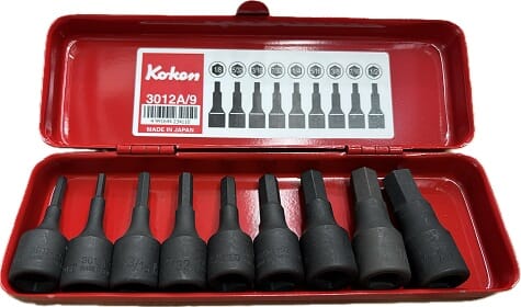 Koken 3012A/9 Inhex Socket Set In Case 9pc 3/8"Dr 1/8"-1/2"