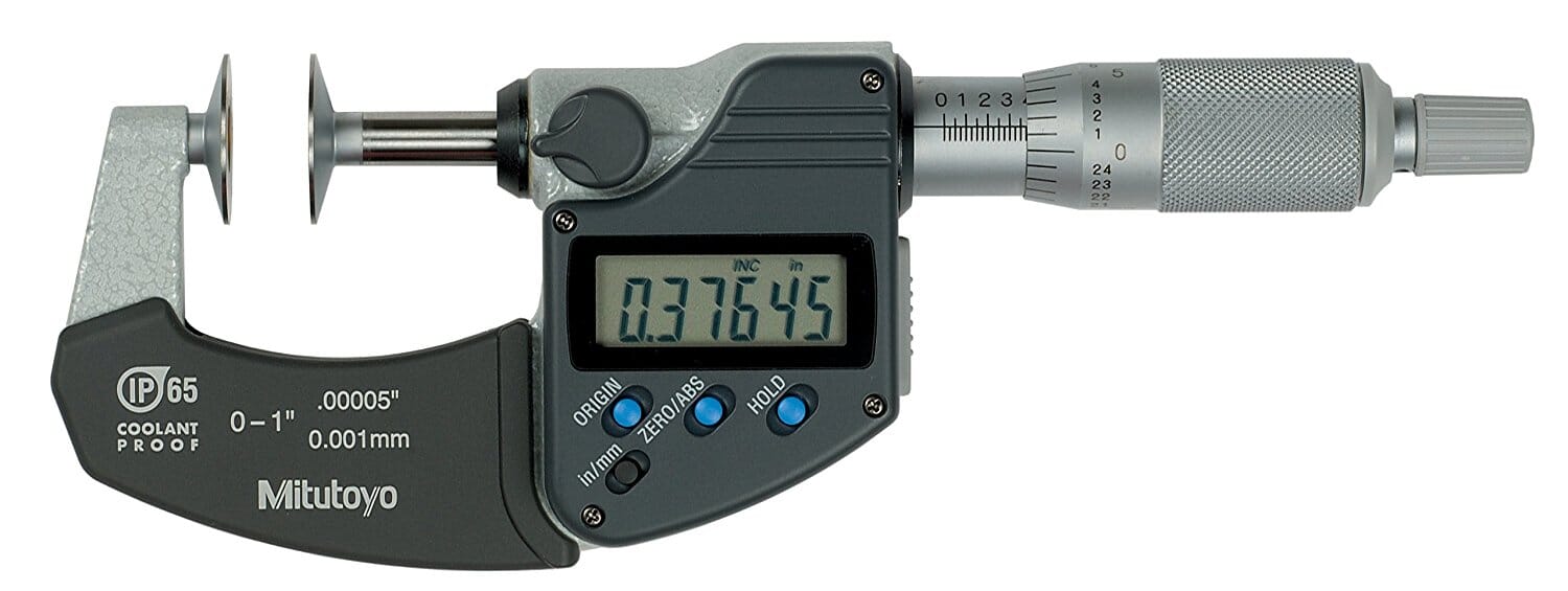 Mitutoyo Digimatic Disk Micrometer 0 - 1"/25mm x .00005"/0.001mm IP65 Coolant Proof