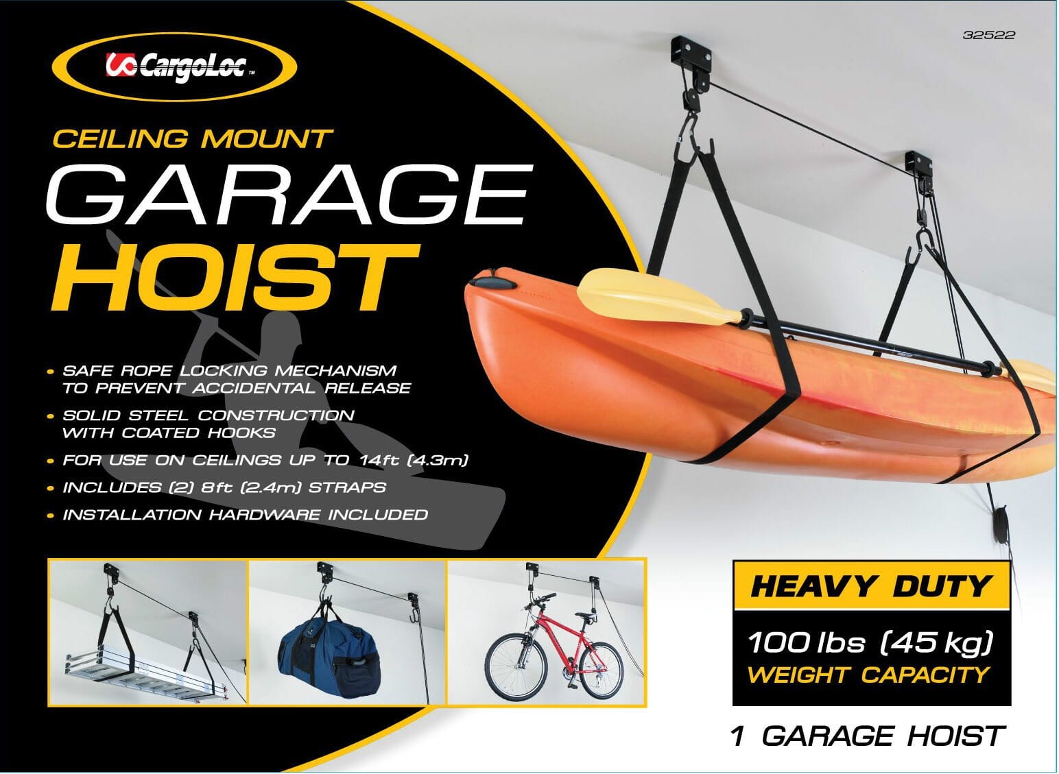 Cargoloc Garage Hoist-Ceiling Mount 45Kg Capacity #32523