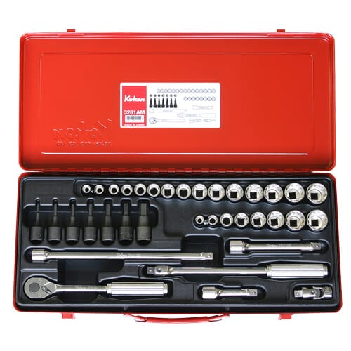 Koken 3281AM Socket Set 36pc 3/8"Dr 12pt 5/16-7/8" & 8-22mm