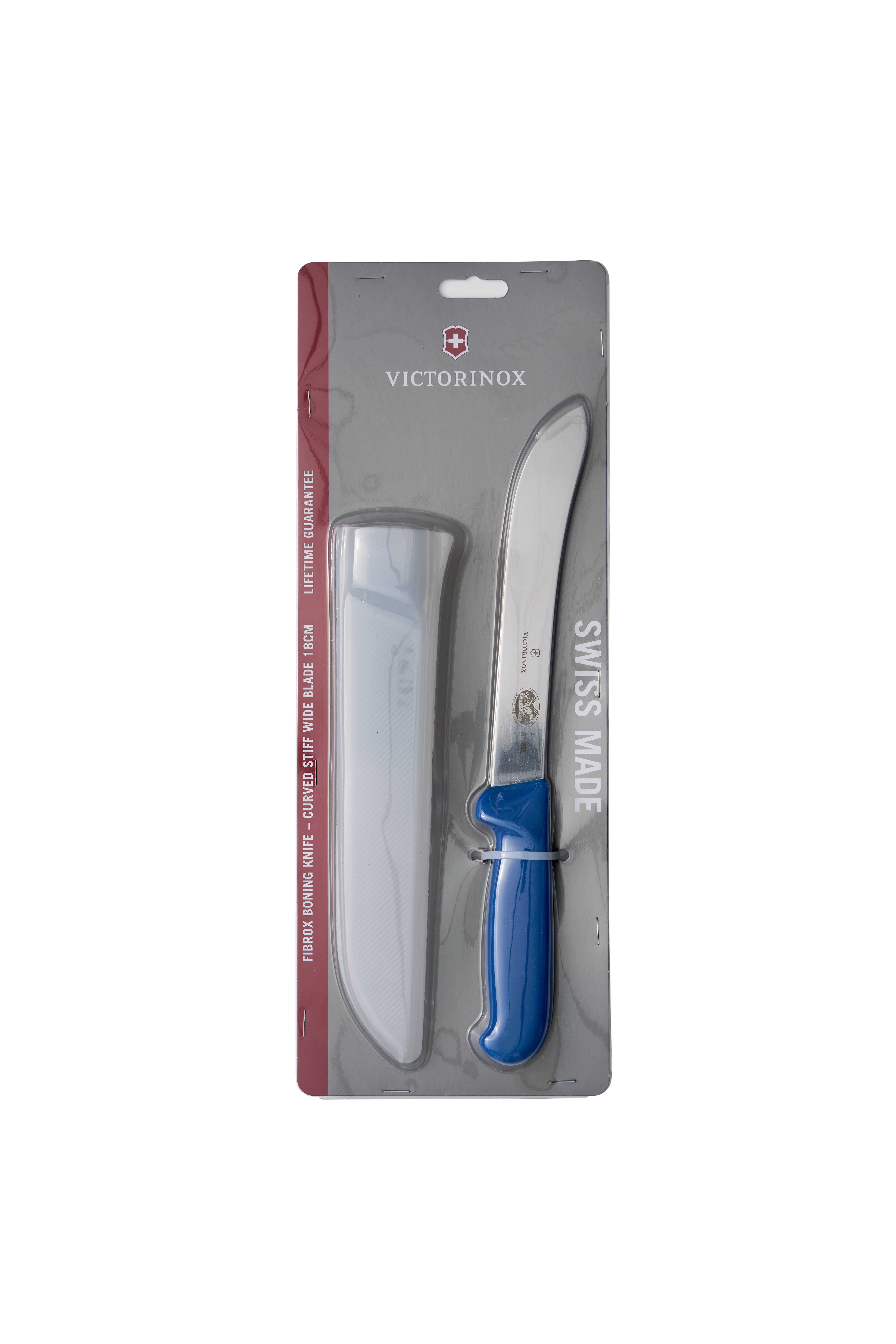 Victorinox Boning Knife Stiff Curved Wide Blade Blue Handle 5.7602.18 with sheath