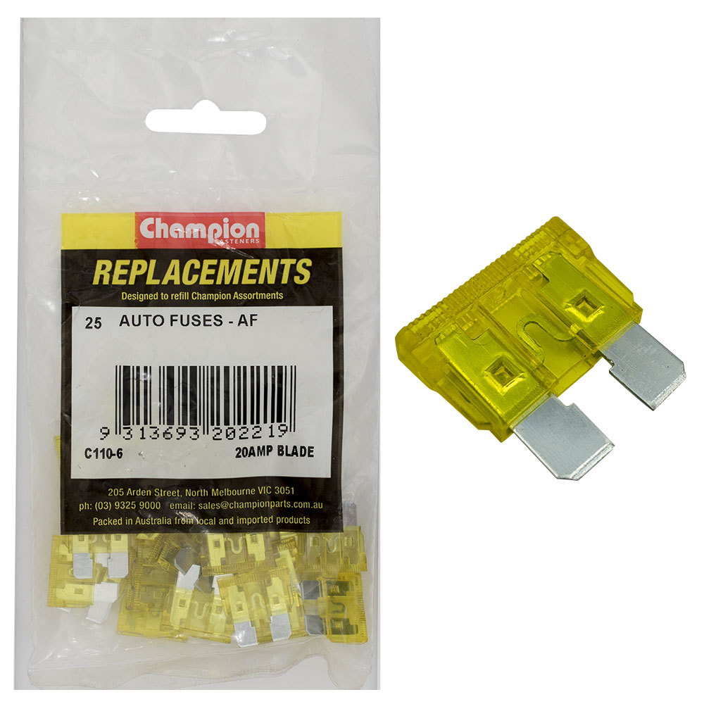 Champion AF 20Amp Standard Blade Fuse (Yellow) - 50pk