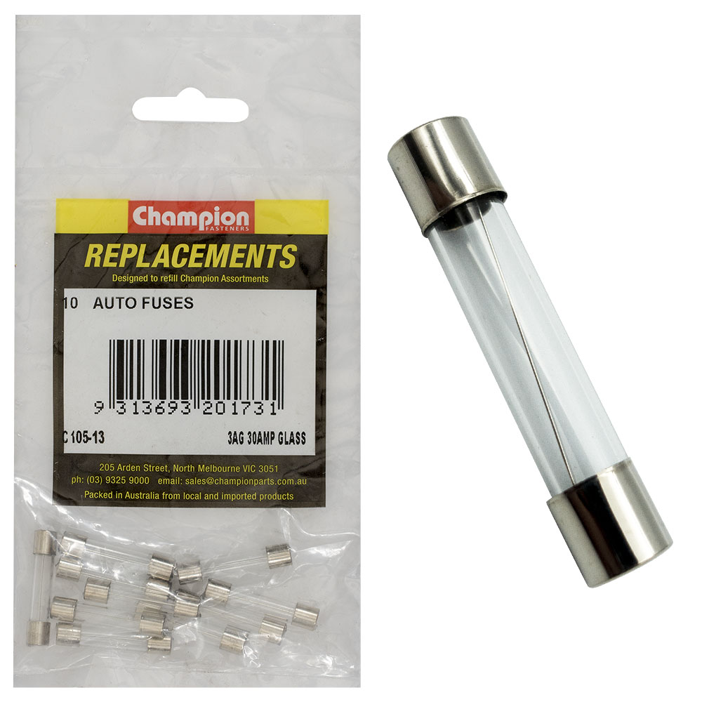 Champion 3Ag 30 Amp Glass Fuse -10pk