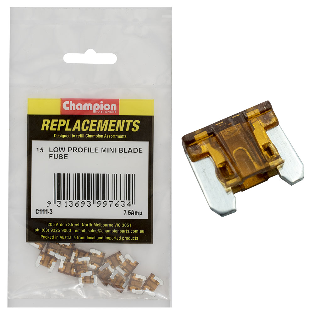 Champion 7.5Amp Low Profile Mini Blade Fuse (Brown) -15pk