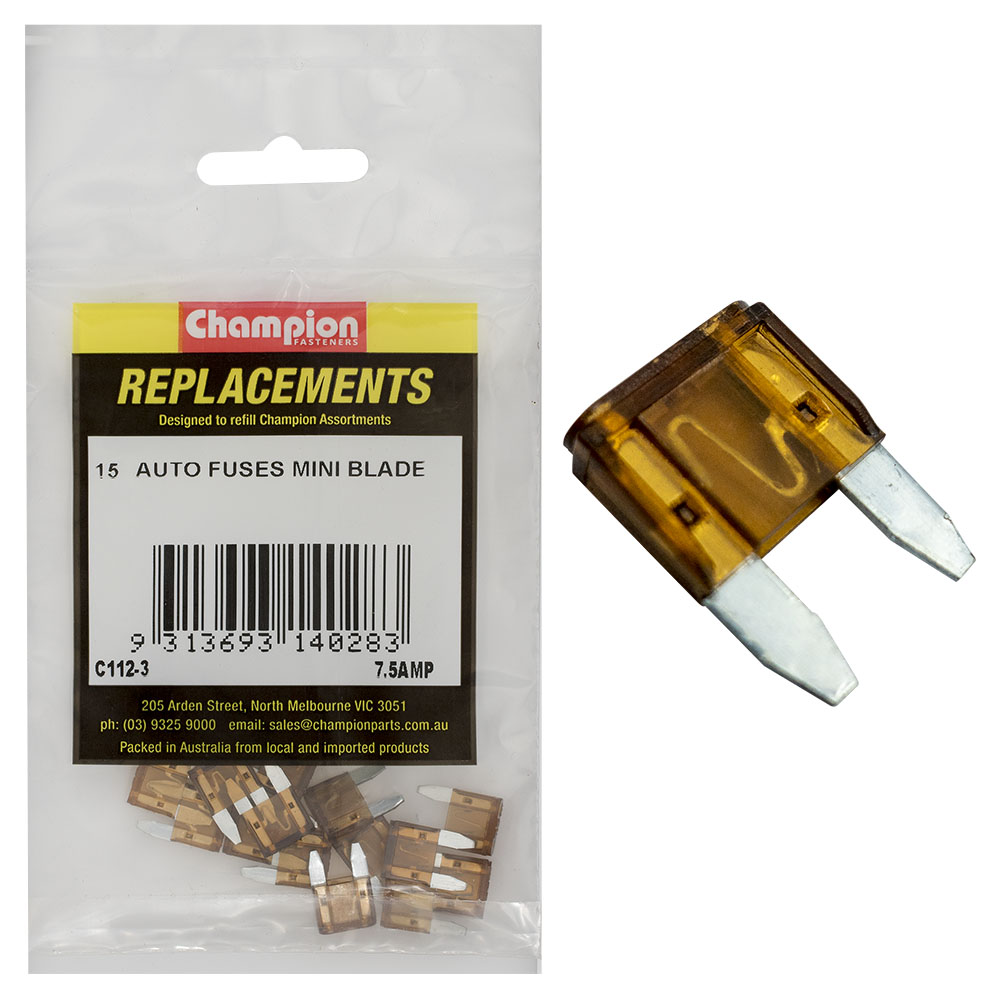 Champion 7.5Amp Mini Blade Fuse (Brown) -15pk