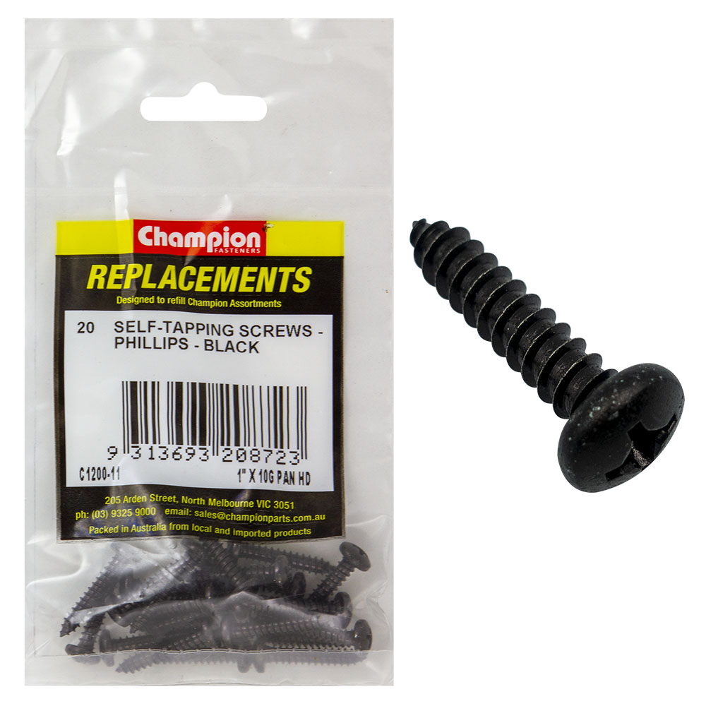 Champion 10G x 1in S/Tapping Screw Pan Head Ph -20pk