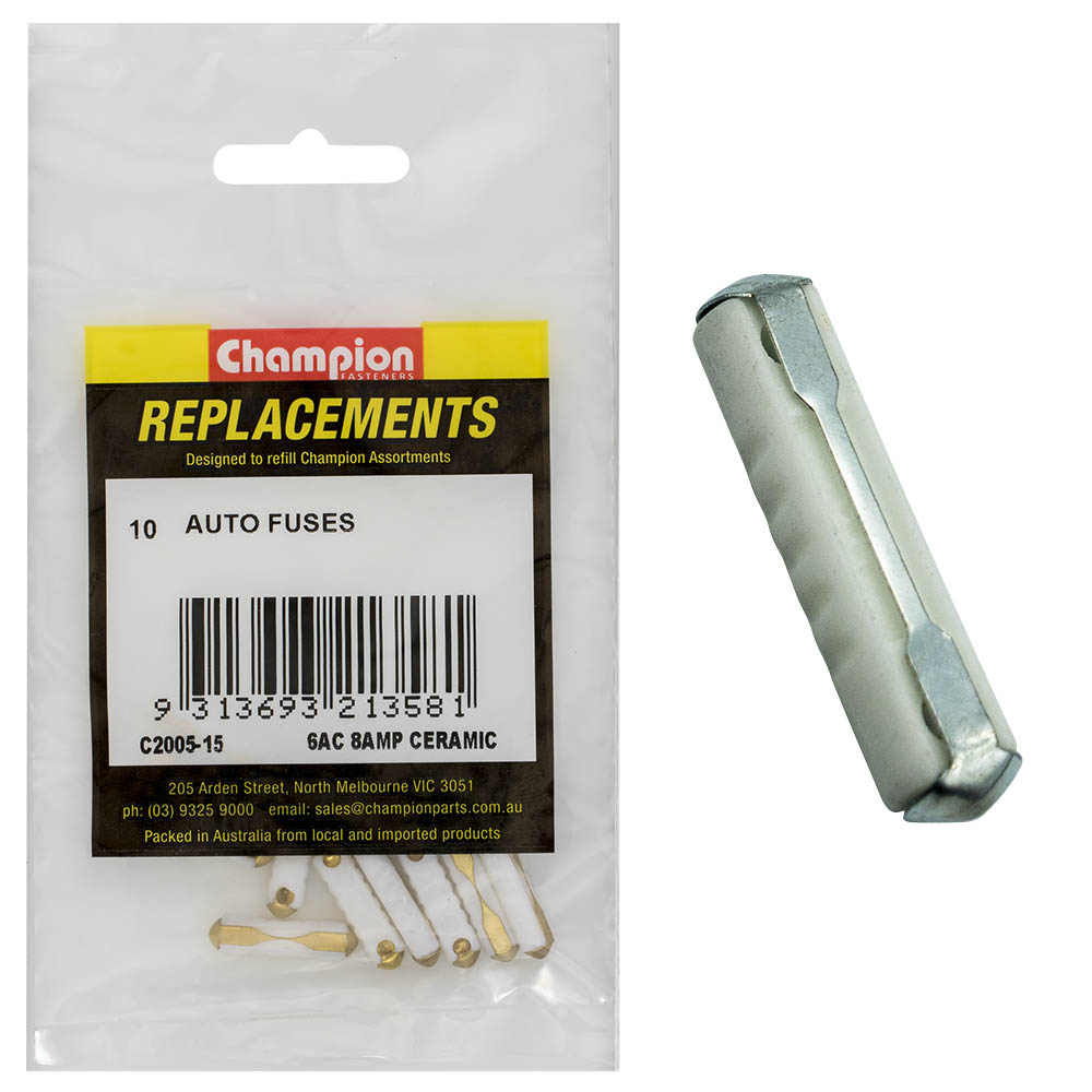 Champion 6Ac 8Amp Ceramic (Euro) Fuse -10pk
