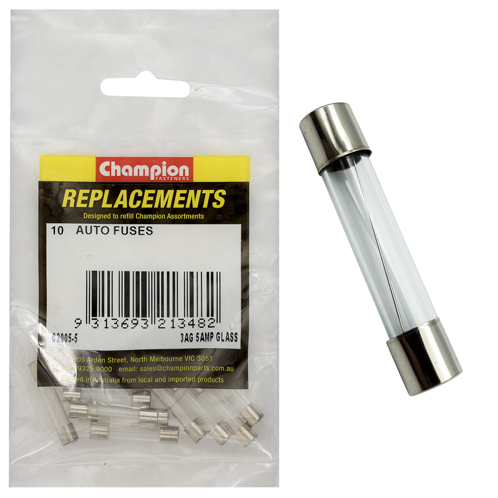 Champion 3Ag 5Amp Glass Fuse -10pk