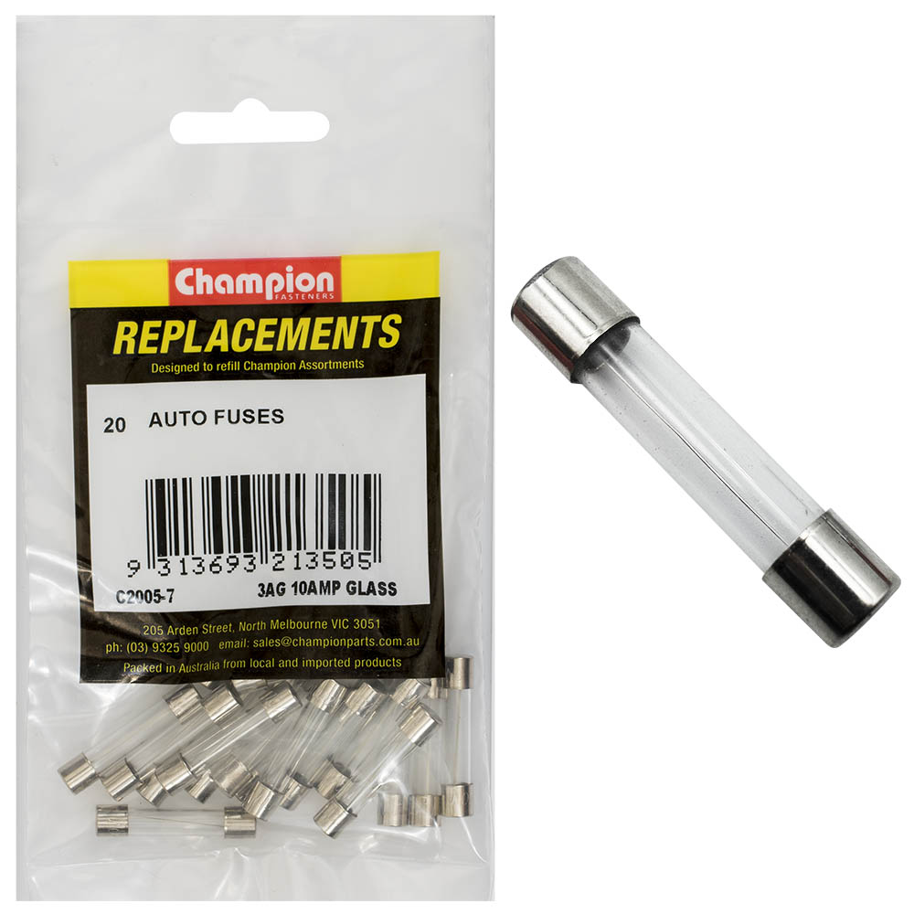 Champion 3Ag 10Amp Glass Fuse -20pk