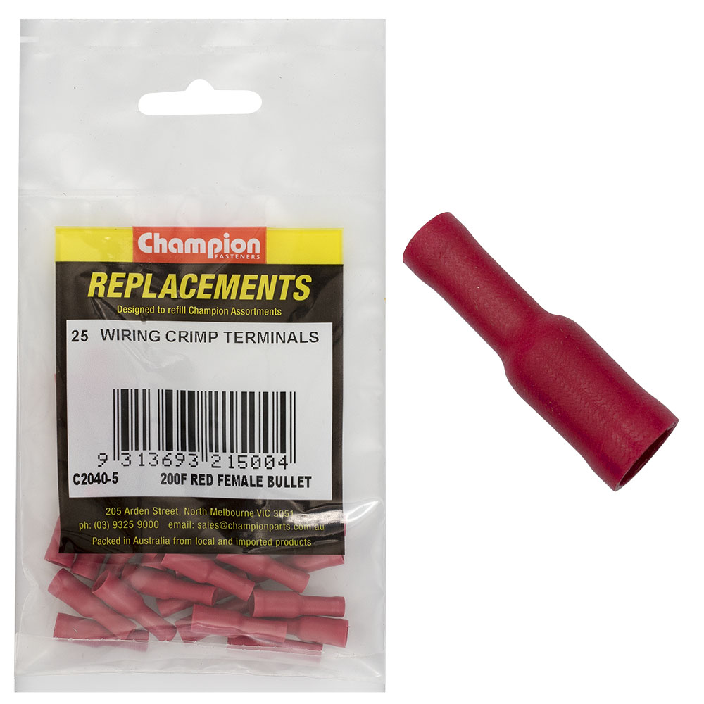 Champion Crimp Terminals Bullet Female Red 4mm - 25pk