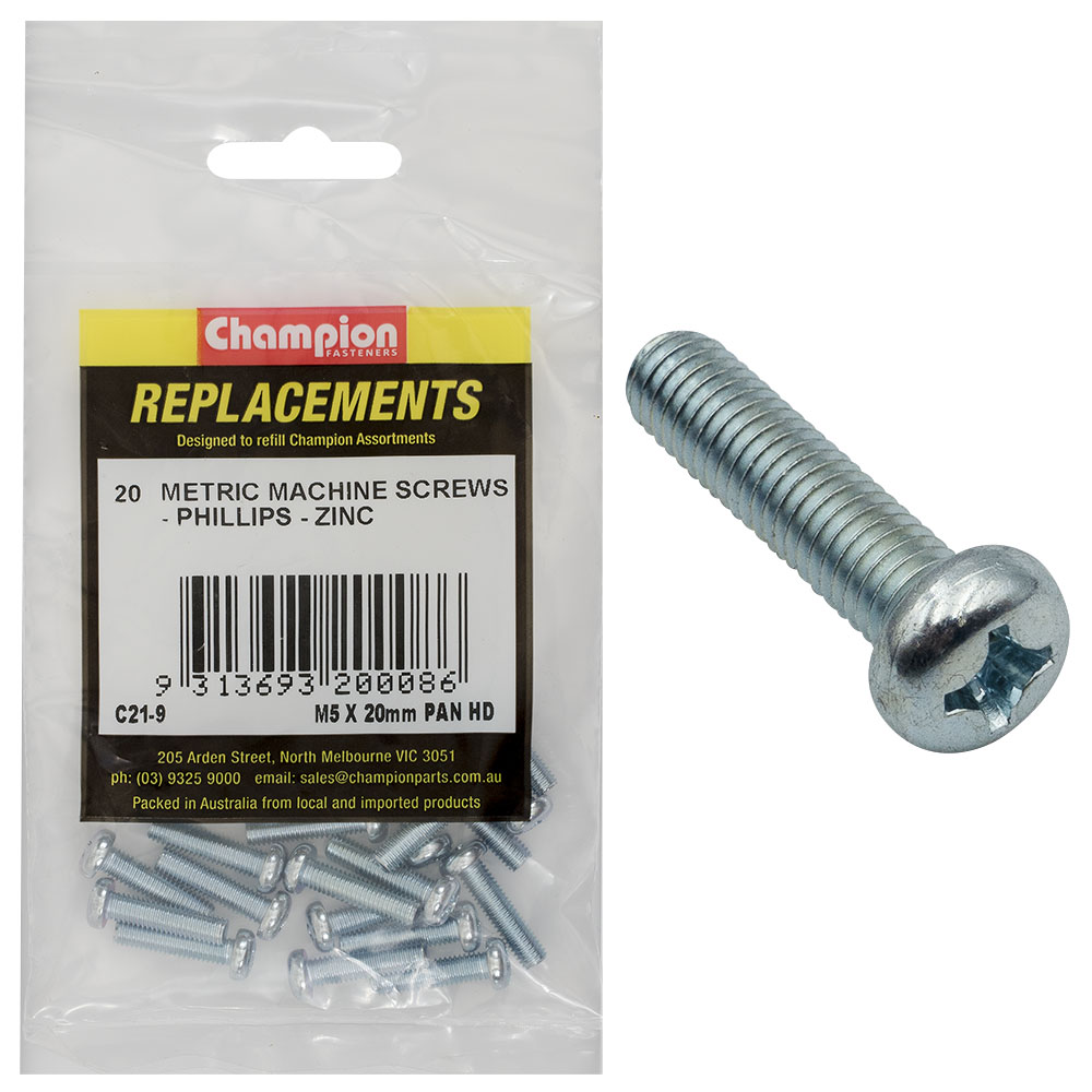 Champion M5 x 20mm Machine Screw P/H Phillips -20pk