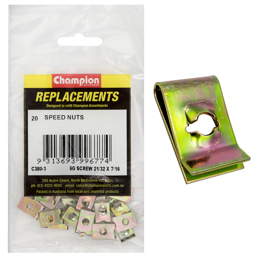 Champion 16.6 x 10.95 x 3.5mm Captive U-Type Speed Nut-20pk
