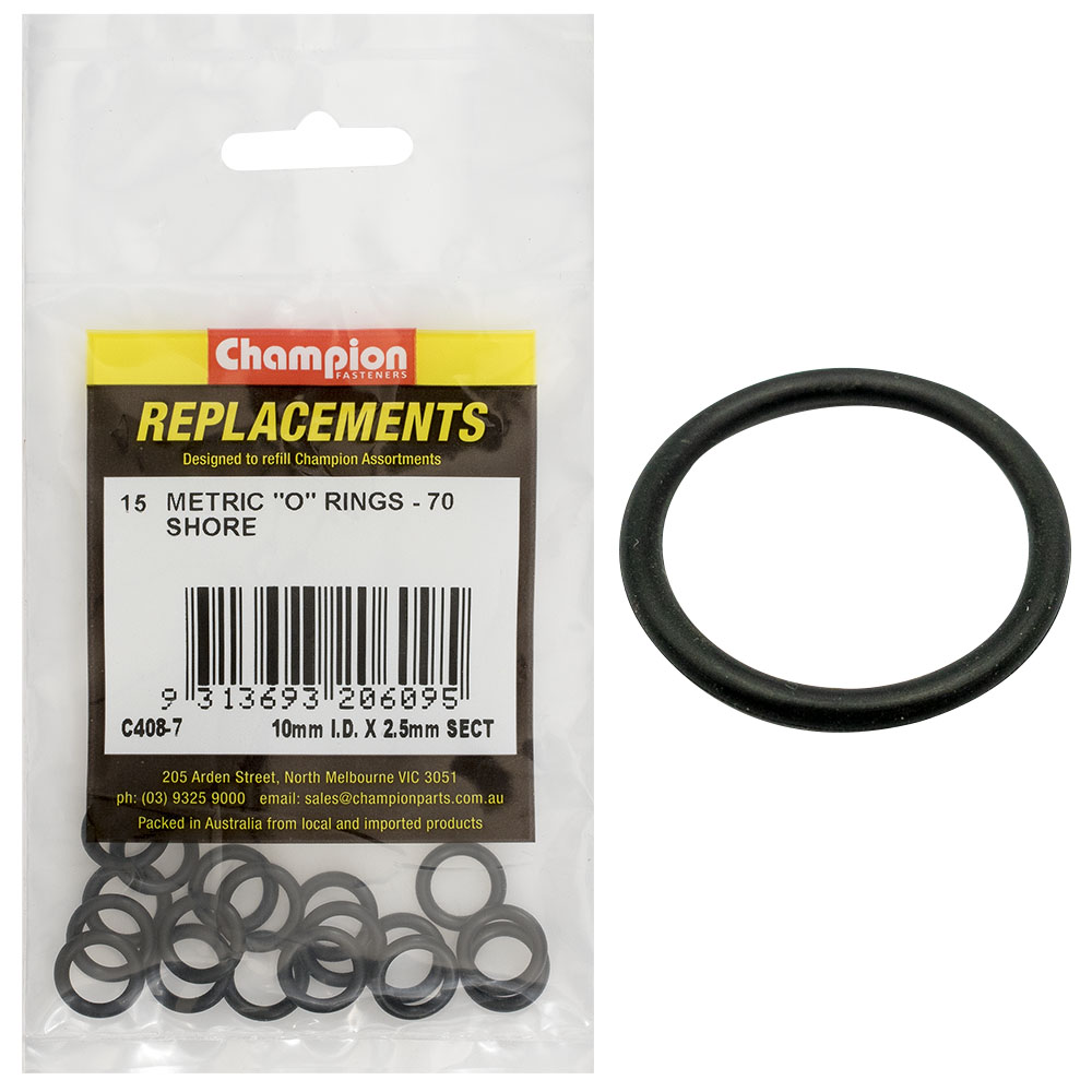 Champion 10mm (I.D.) x 2.5mm Metric O-Ring -15pk