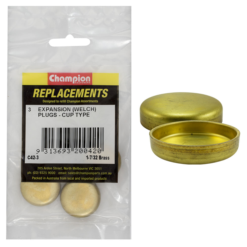 Champion 1-7/32in Brass Expansion (Frost) Plug-Cup Type-3pk*