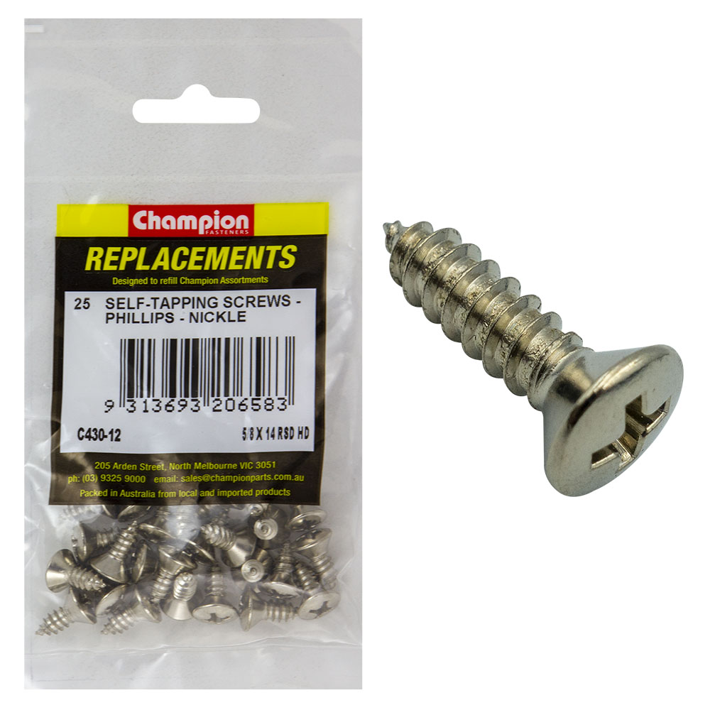 Champion 14G x 5/8in S/Tapping Screw Rsd Hd Phillips -25pk