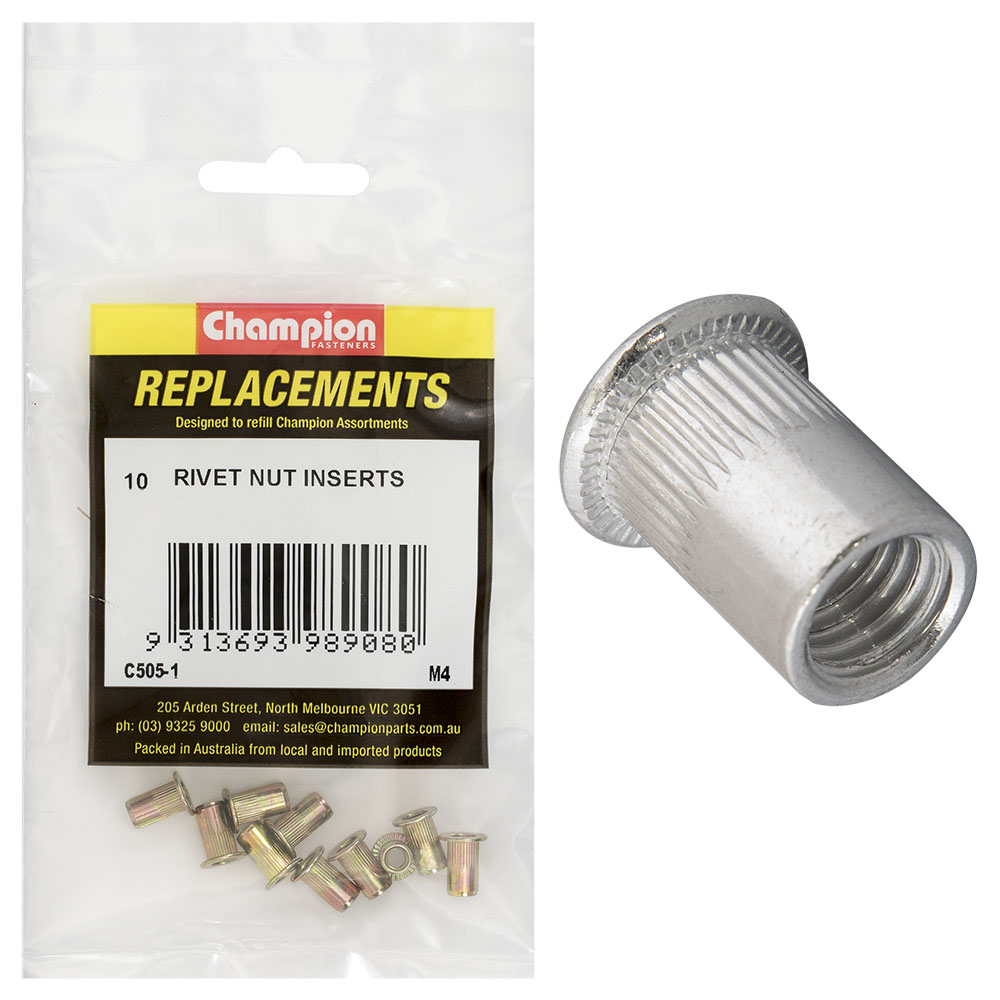 Champion M4 Steel Rivet Nut inserts -10pk