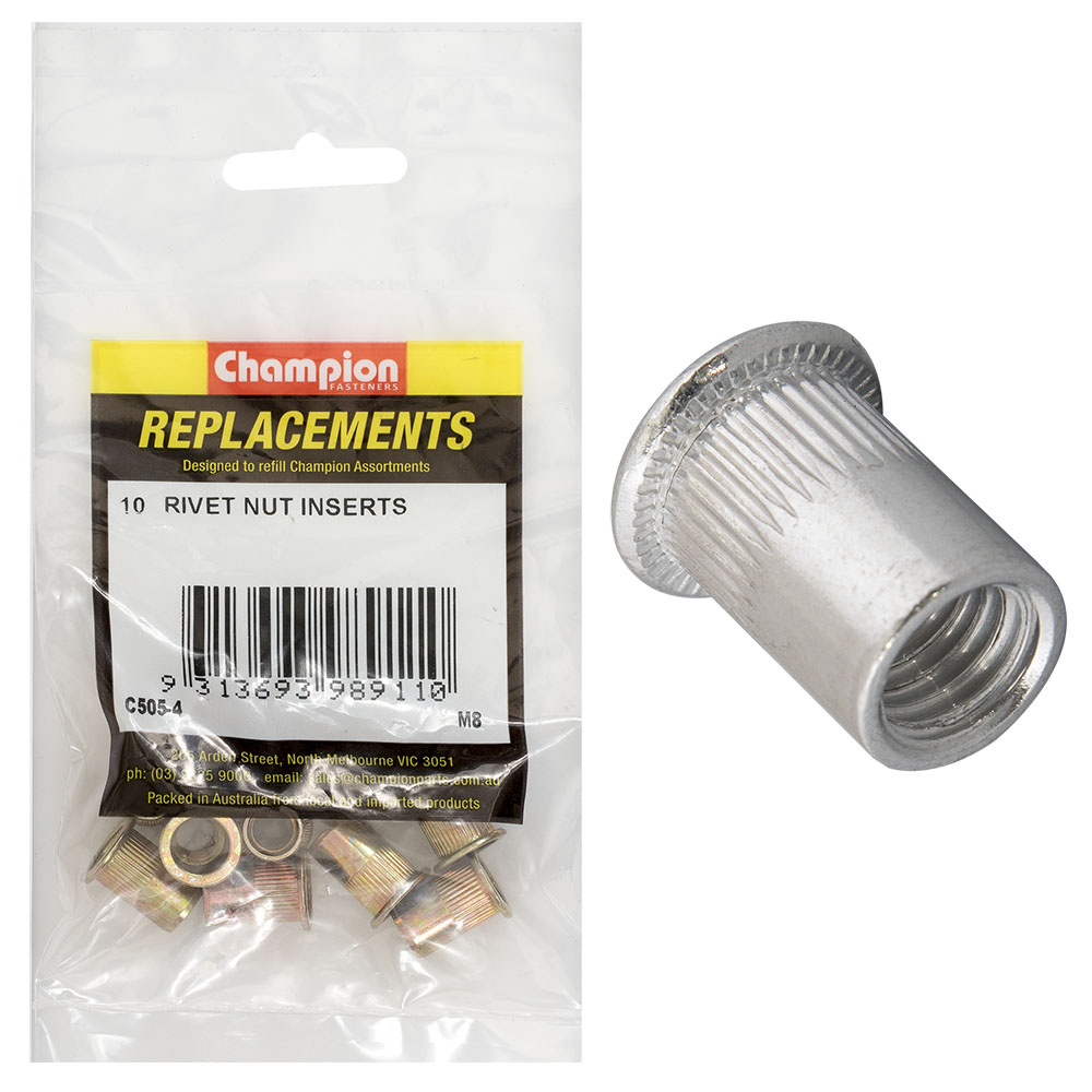 Champion M8 Steel Rivet Nut inserts -10pk