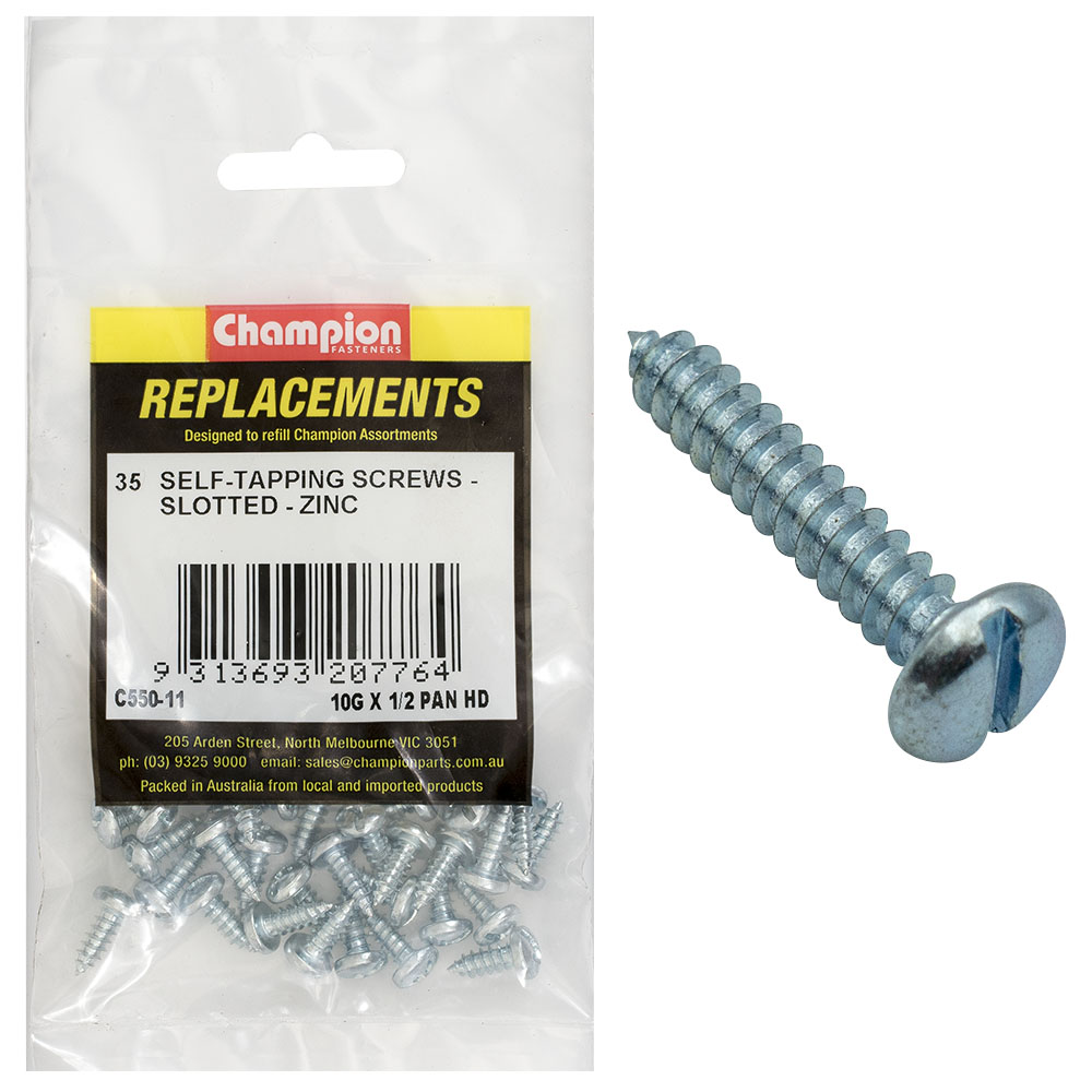 Champion 10G x 1/2in S/Tapping Pan Head Slotted -35pk