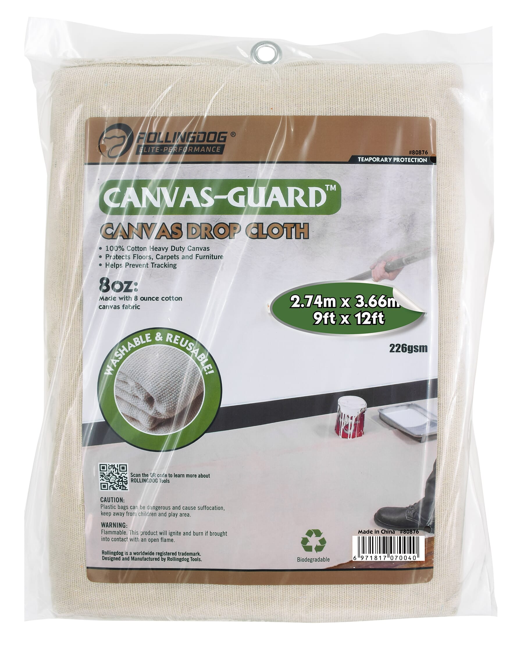 Rolling Dog Drop Cloth 3.66m x 2.74m Heavy Duty 226gsm