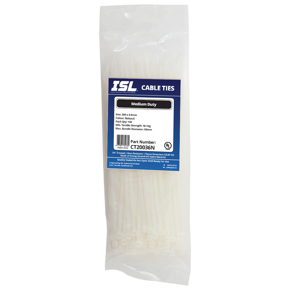 ISL 200 x 3.6mm Nylon Cable Tie - Nat. - 100pk