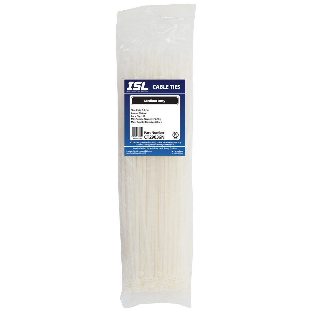 ISL 290 x 3.6mm Nylon Cable Tie - Nat. - 100pk