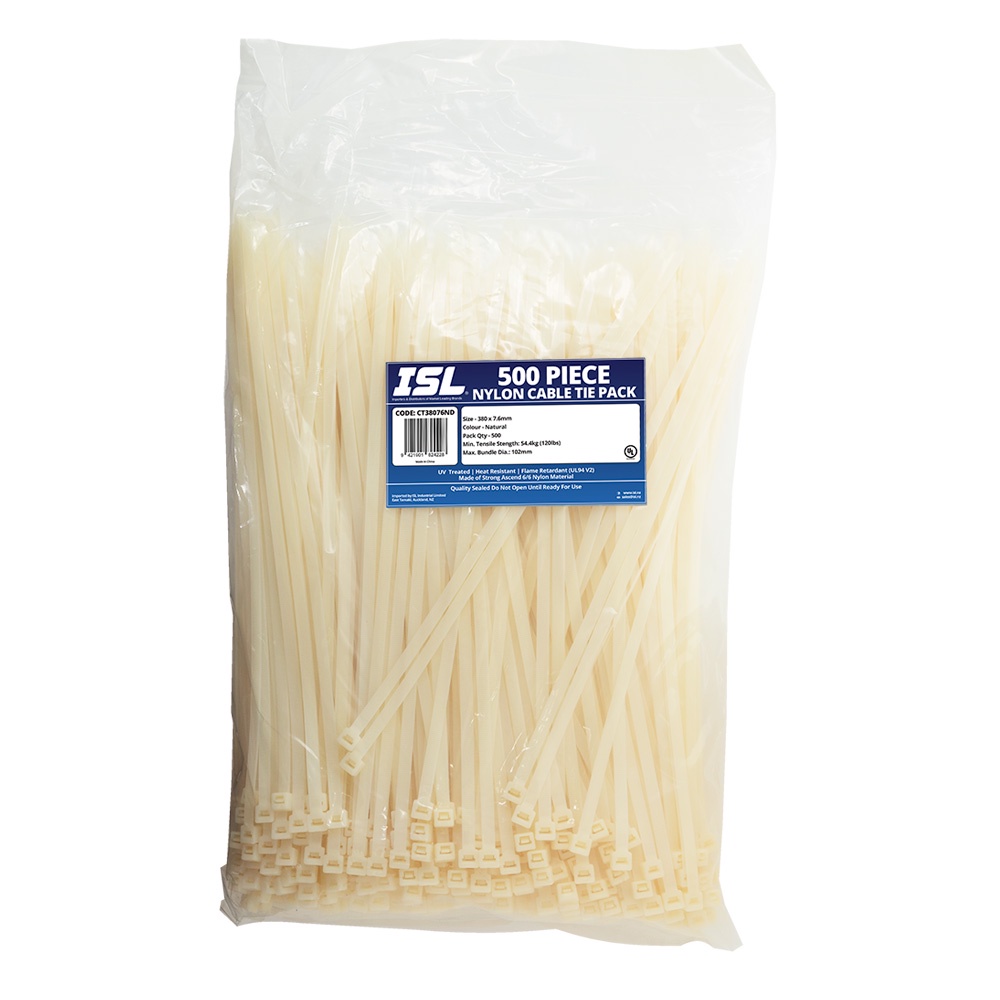 ISL 380 x 7.6mm Nylon Cable Tie - Nat. - 500pk