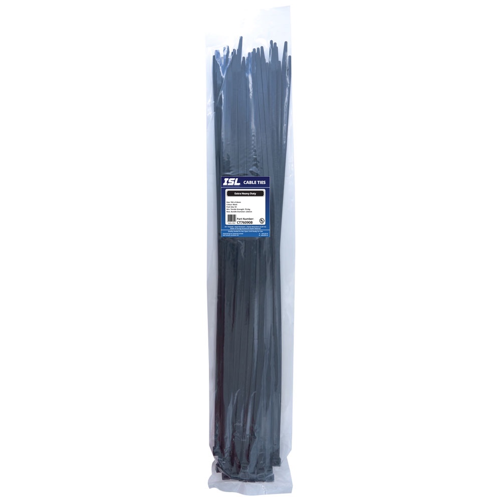 ISL 760 x 9.0mm UV Nylon Cable Tie - Blk. - 50pk