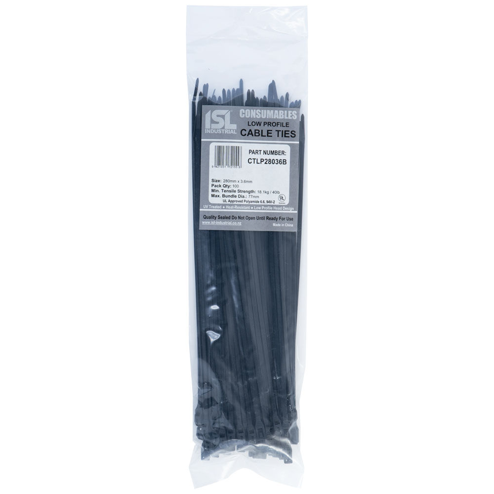ISL 280x3.6mm Low Profile Cable Tie - UV Blk - 100pk