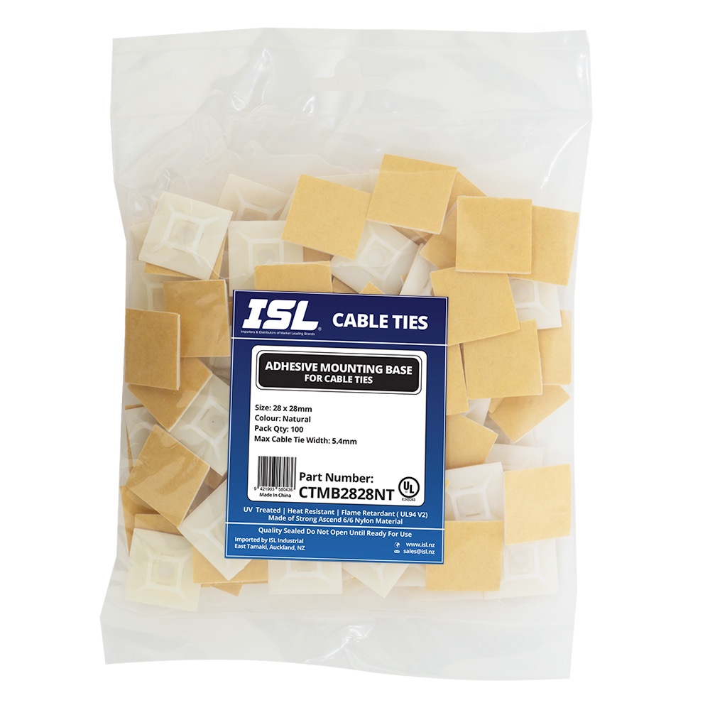 ISL 28 x 28mm Cable Tie mounting Base - Nat - 100pk