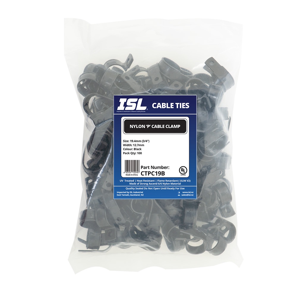 ISL Nylon 'P' Cable Clamp 19mm - Black - 100pk