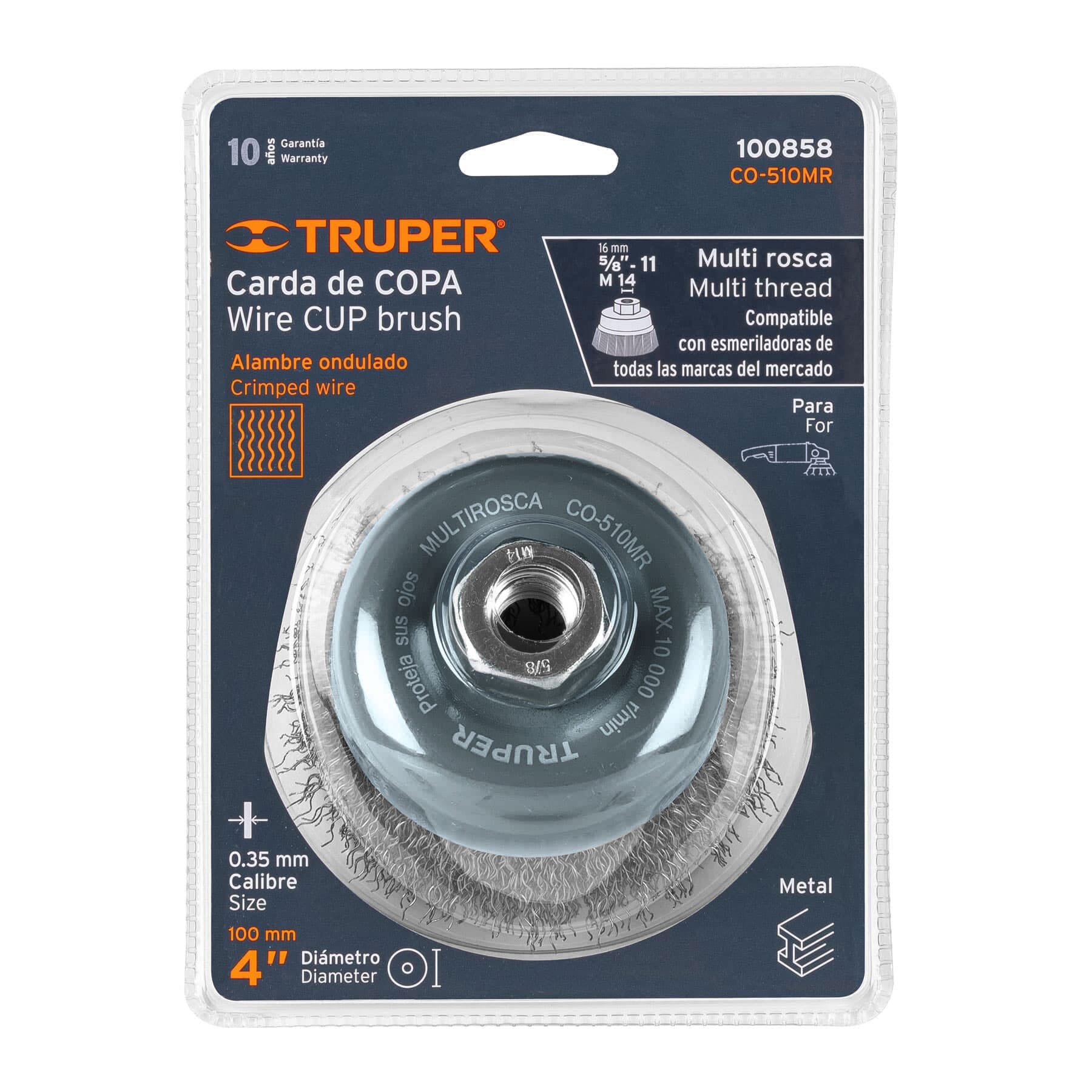 Truper Wire Cup Brush Crimped with Multifit Thread 100mm