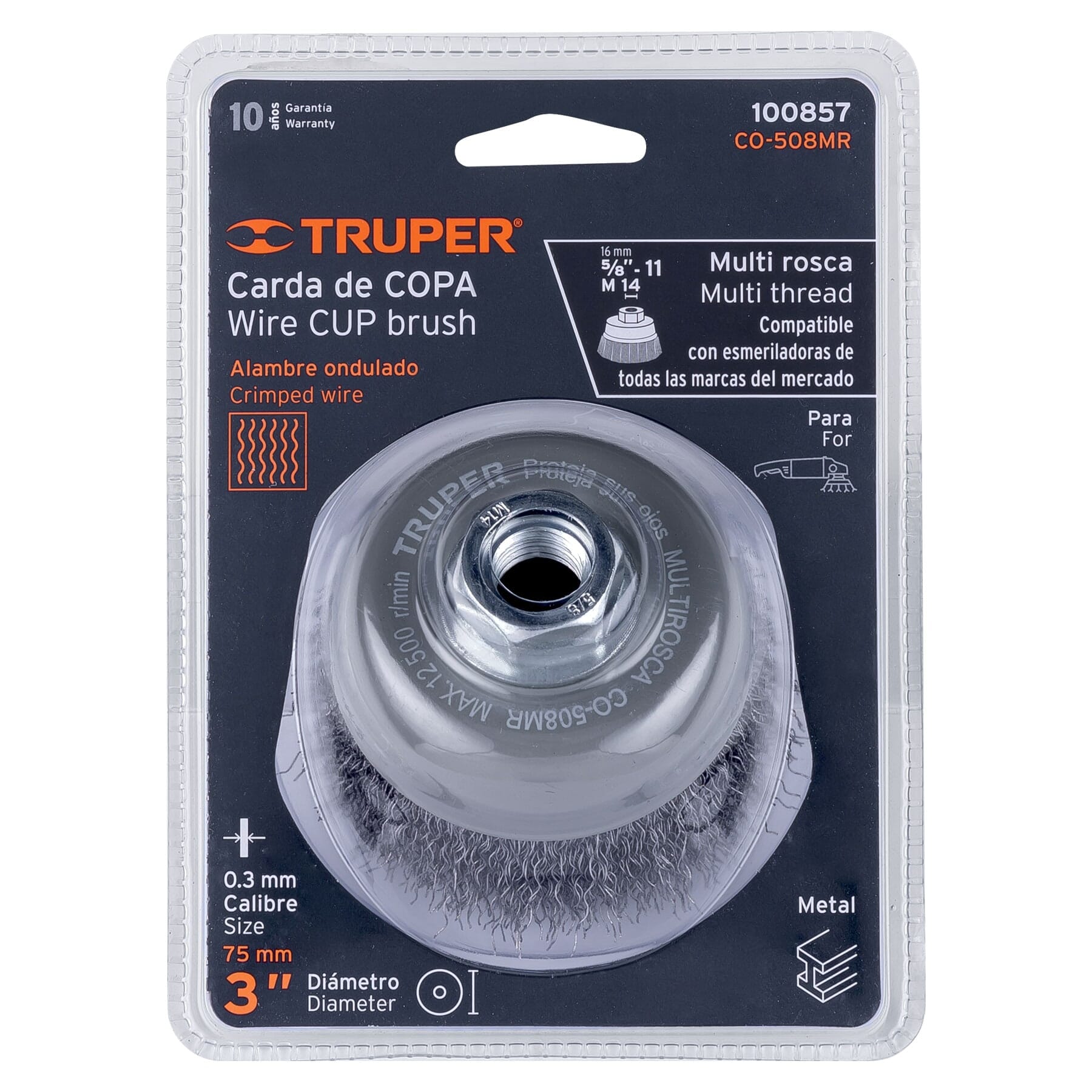 Truper Wire Cup Brush Crimped Multifitt 75mm