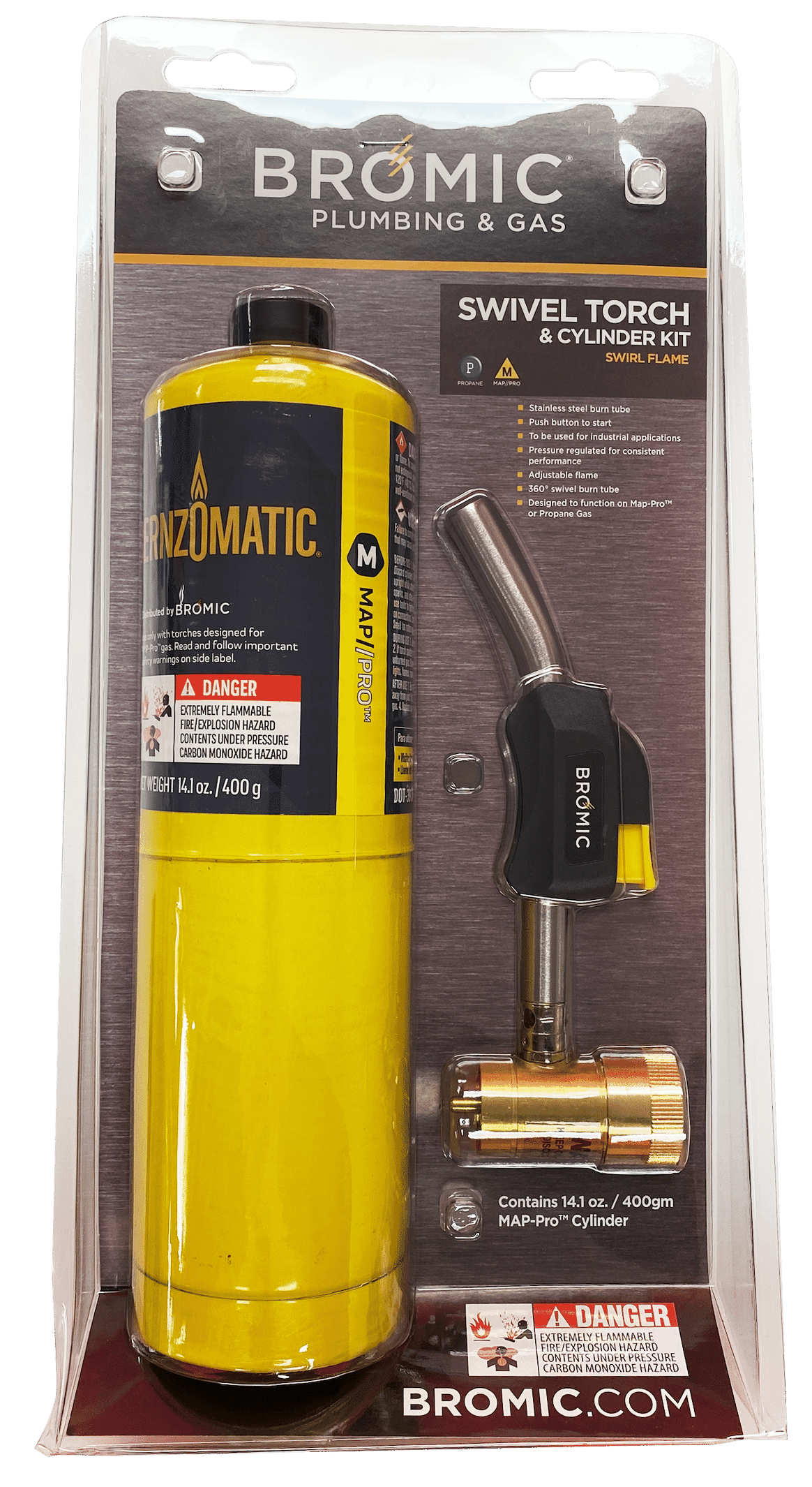 Bromic 1811648 Gas Swivel Head Torch and MAP Cylinder Kit