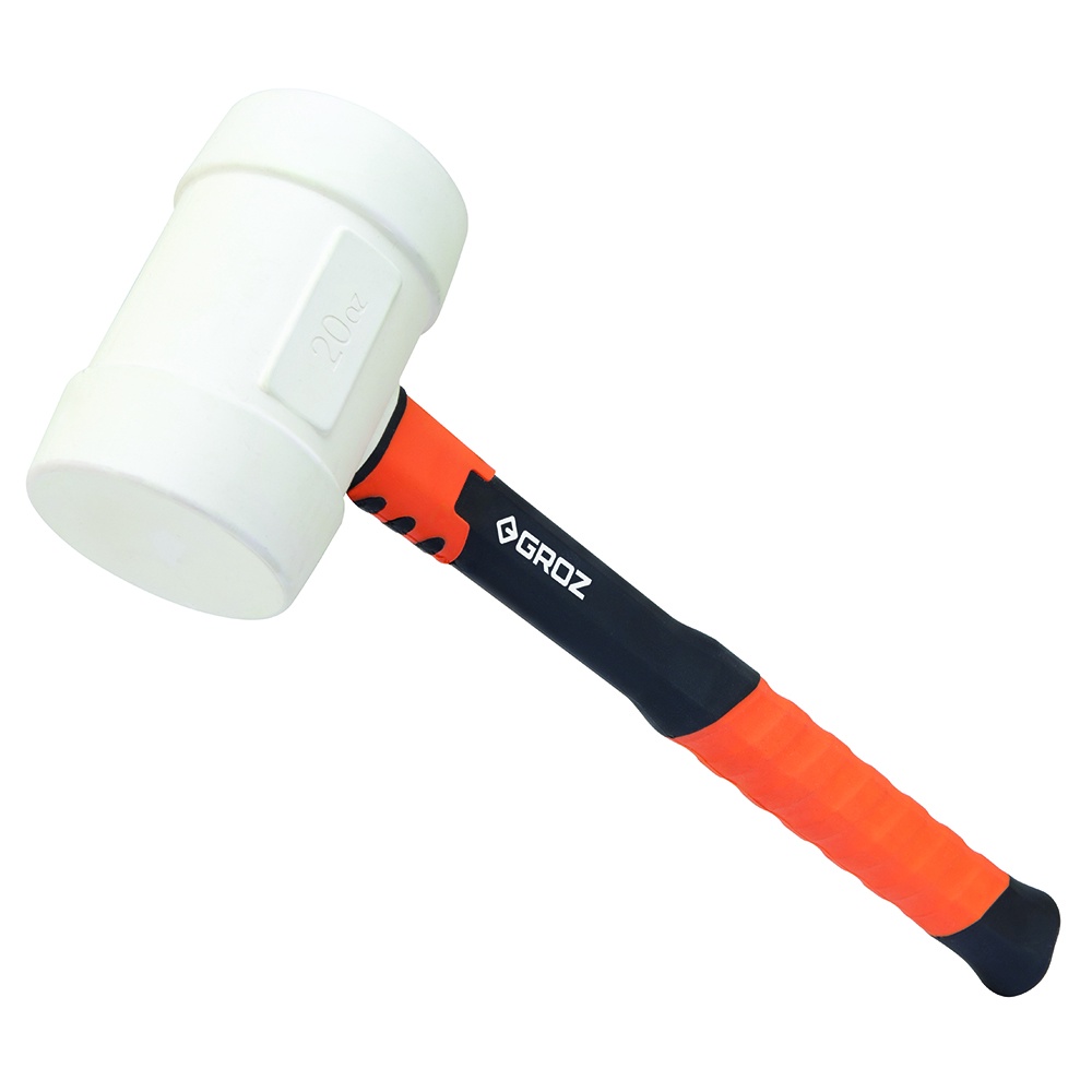 Groz Rubber Mallet 20oz- White Head- Fibreglass Handle 14in