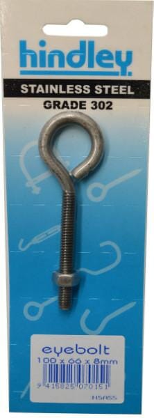 Hindley Eye Bolt Stainless Steel 8mm x 100mm Carded