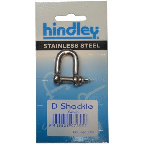 Hindley D Shackle Standard Stainless Steel 6mm Carded