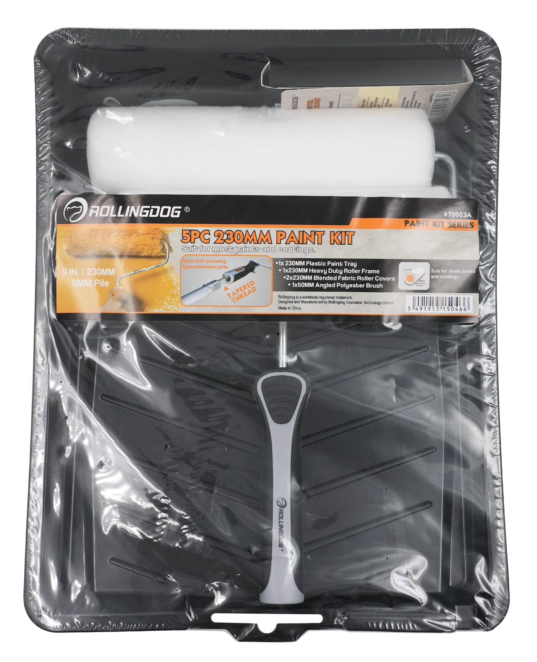 Rolling Dog Paint Roller Kit With Tray 2-Sleeves & 50mm Brush 230mm