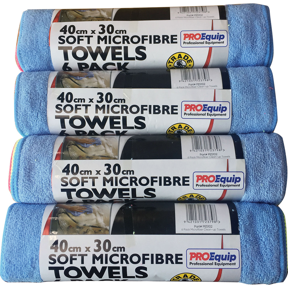 ProEquip 24pc Microfibre Clean-Up Cloths 40cmx30cm (4x6pc)