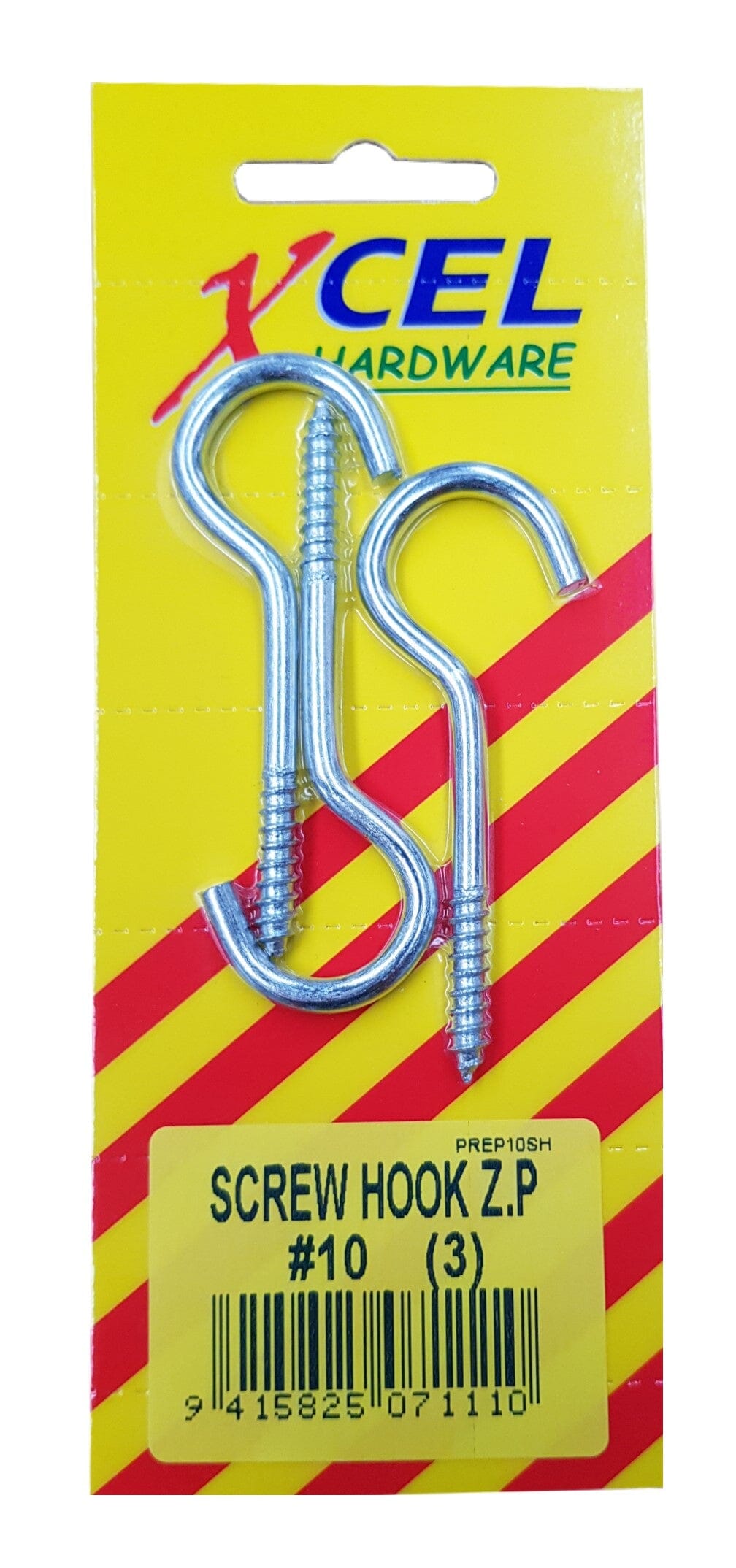 Xcel Screw Hooks ZP #10 3-pce 69mm x 3.9mm Carded