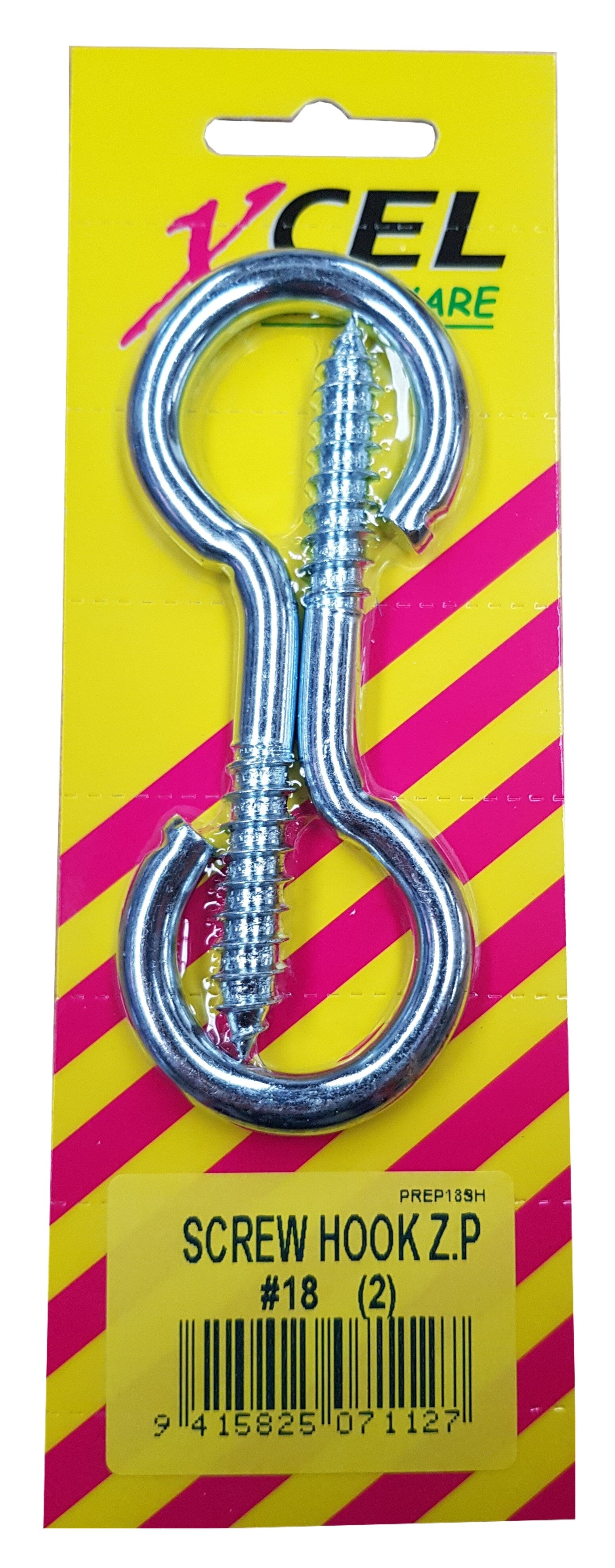 Xcel Screw Hooks ZP #18 2-pce 103mm x 8mm Carded