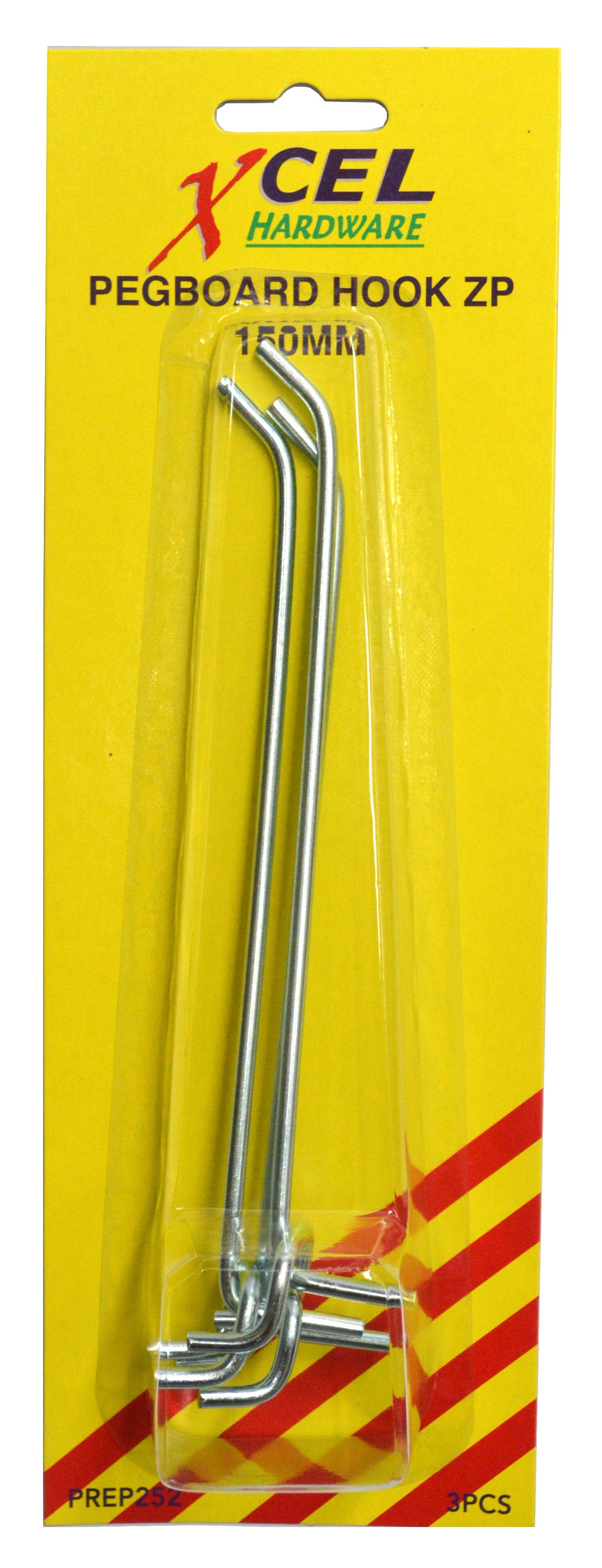 Xcel Pegboard Hooks CP 3-pce 150mm Carded