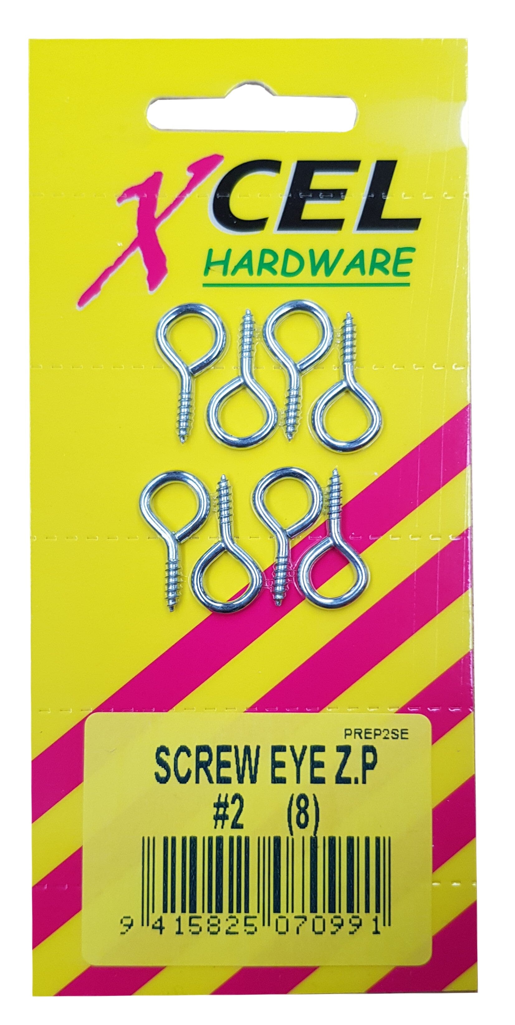 Xcel Screw Eyes ZP #2 8-pce 22mm x 1.8mm Carded