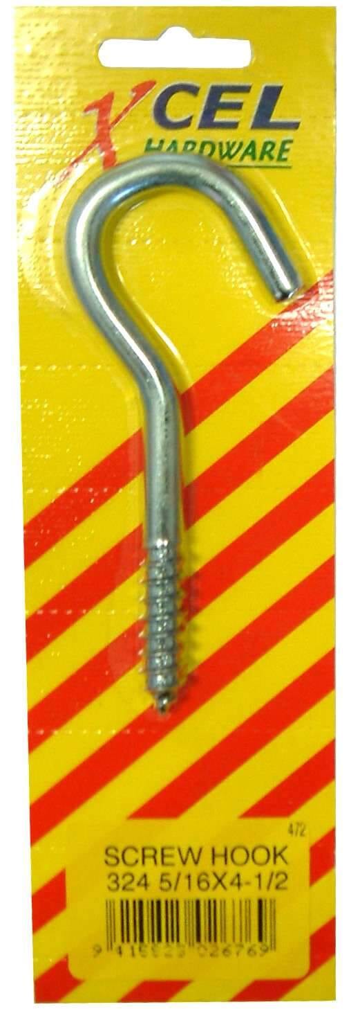 Xcel Screw Hook ZP #324 4-1/2 x 5/16 inch Carded
