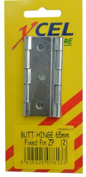 Xcel Butt Hinges - ZP Fixed Pin 2-pce 65mm Carded