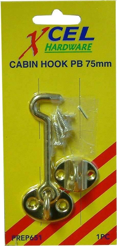 Xcel Cabin Hook - Polished Brass 65mm Carded