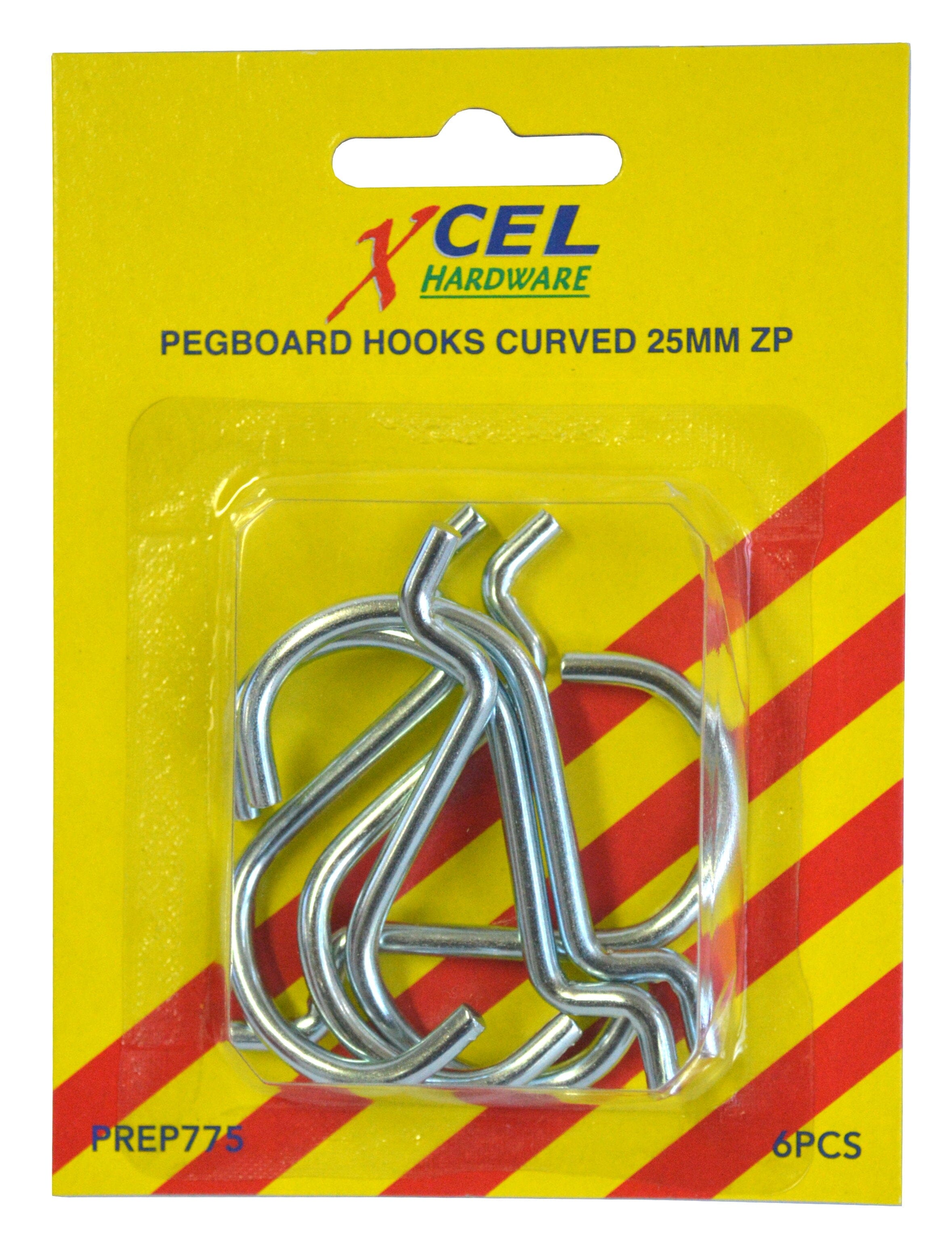 Xcel Pegboard Hooks Curved 6pce #18110 25mm