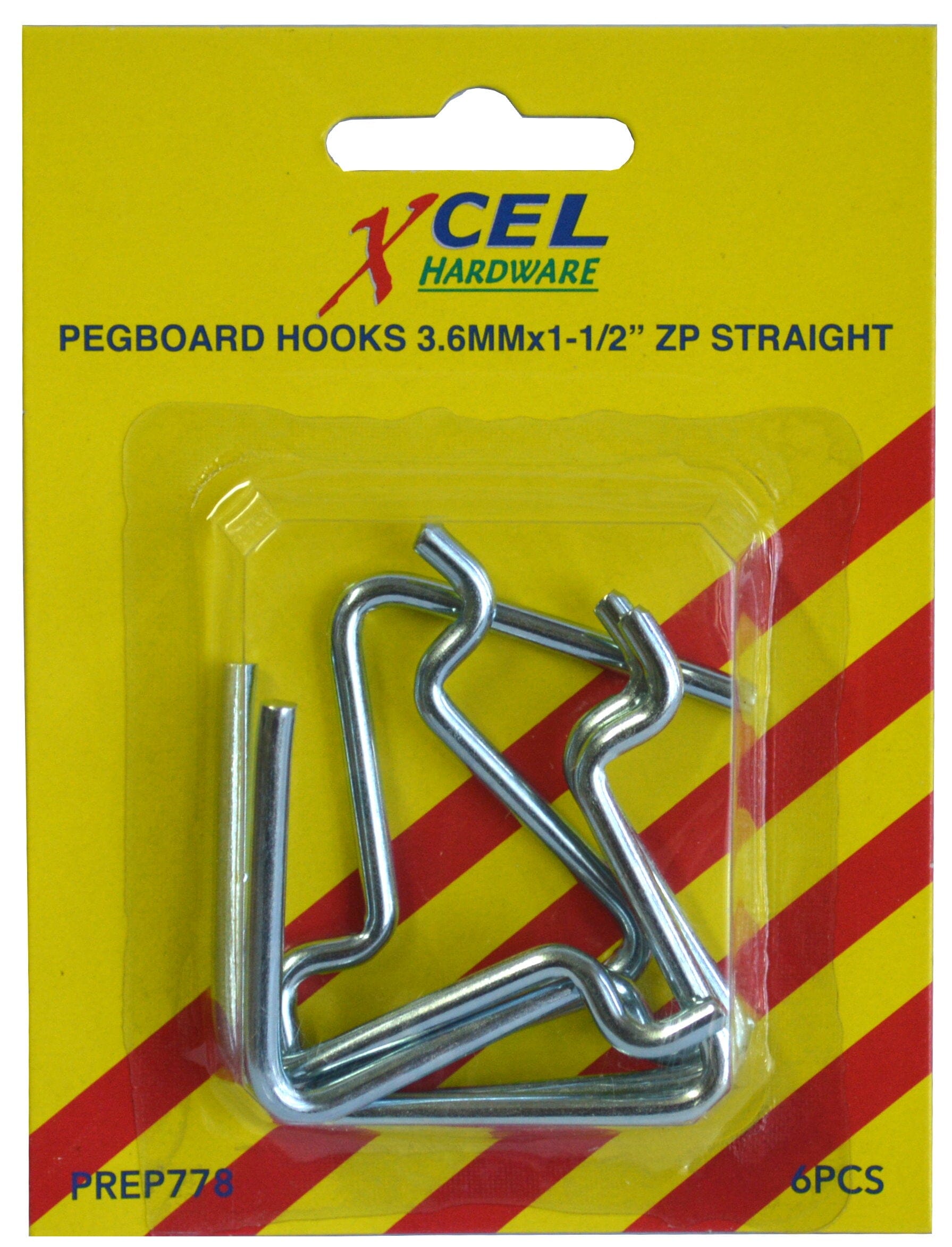 Xcel Pegboard Hooks (6) 1/8 x 1.5"Straight